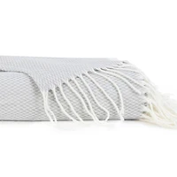 Light Gray Herringbone Throw with Fringe