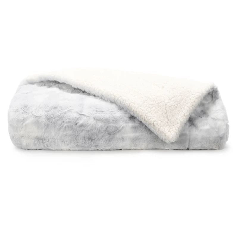 Light Gray Tie Dye Faux Fur Throw