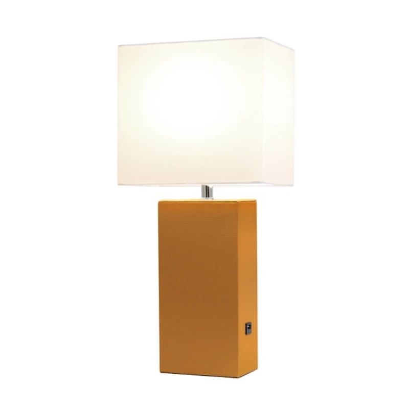Caramel Faux Leather Charging Table Lamp
