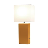 Caramel Faux Leather Charging Table Lamp