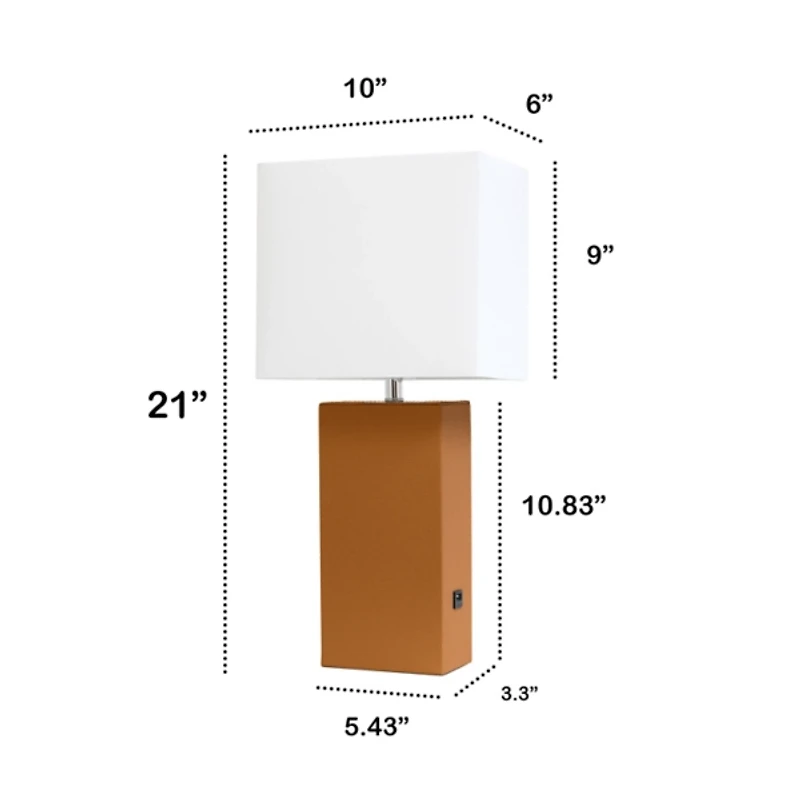 Caramel Faux Leather Charging Table Lamp
