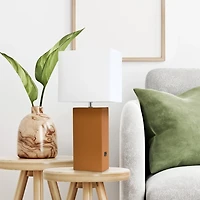 Caramel Faux Leather Charging Table Lamp