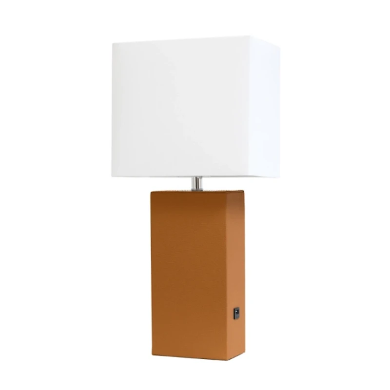 Caramel Faux Leather Charging Table Lamp