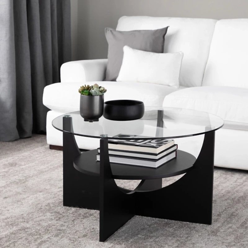 Black Round Glass Coffee Table