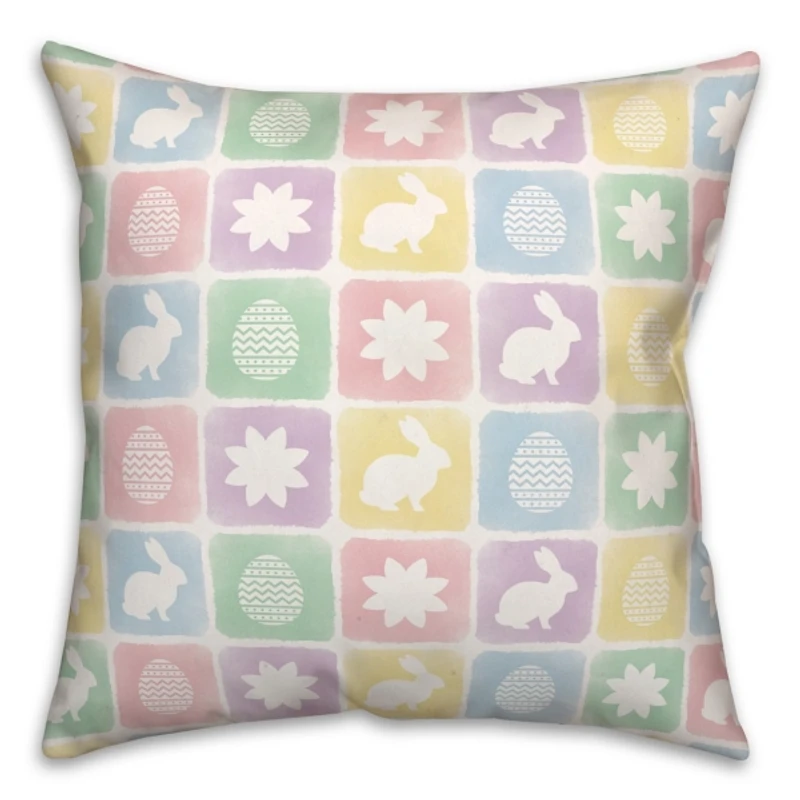 Pastel Easter Bunny Grid Outdoor Pillow