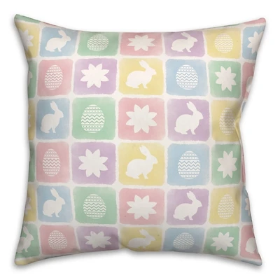Pastel Easter Bunny Grid Outdoor Pillow