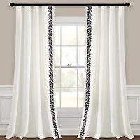 White and Black Embroidered Curtain Panel, 84 in.