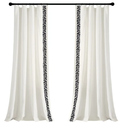 White and Black Embroidered Curtain Panel, 84 in.