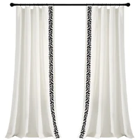 White and Black Embroidered Curtain Panel, 84 in.