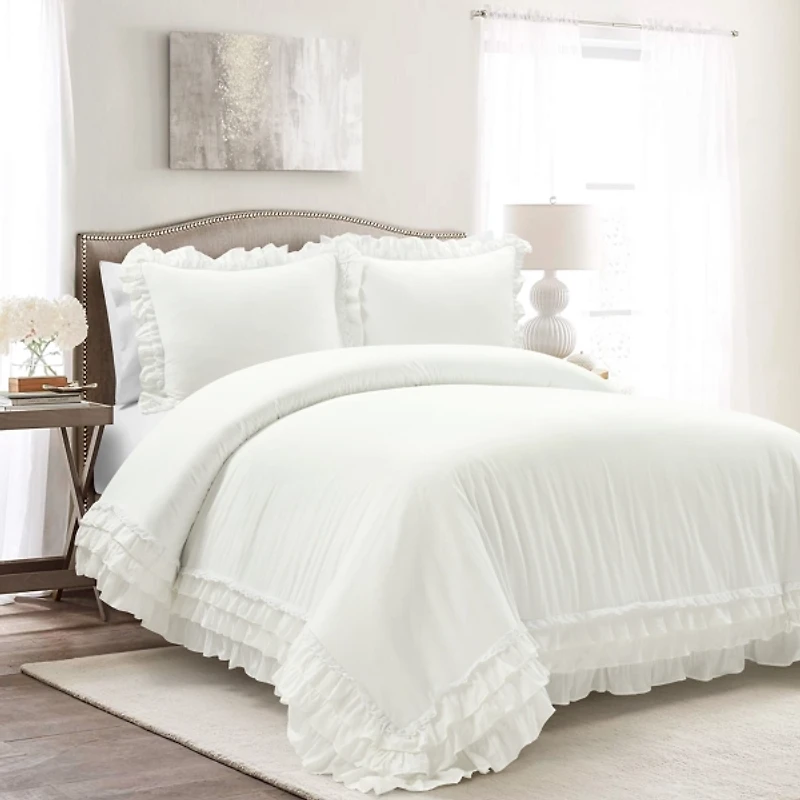 White Ella Ruffle 3-pc. Full/Queen Duvet Set