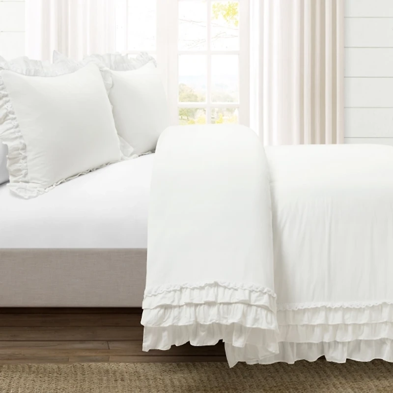 White Ella Ruffle 3-pc. Full/Queen Duvet Set
