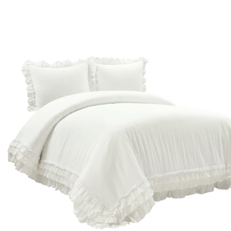 White Ella Ruffle 3-pc. Full/Queen Duvet Set