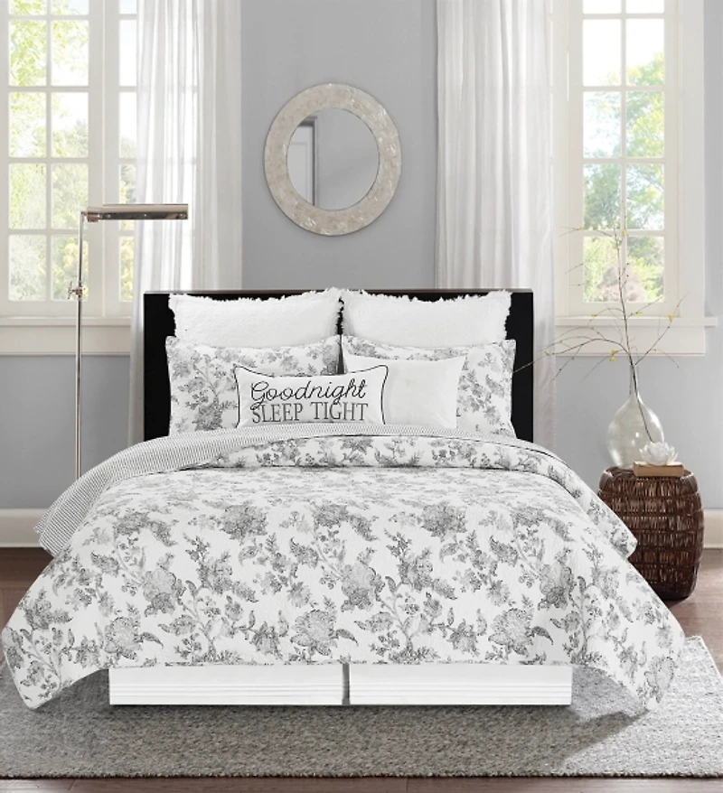 Miriam Floral & Stripe 3-pc. Full/Queen Quilt Set