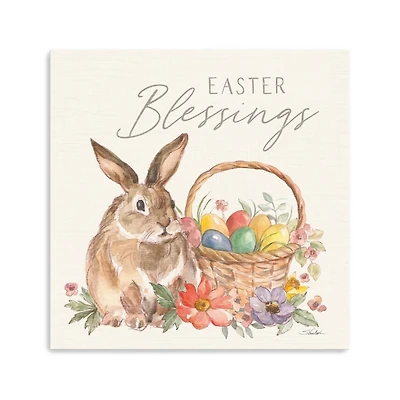 Easter Blessings Bunny and Basket Canvas Art Print