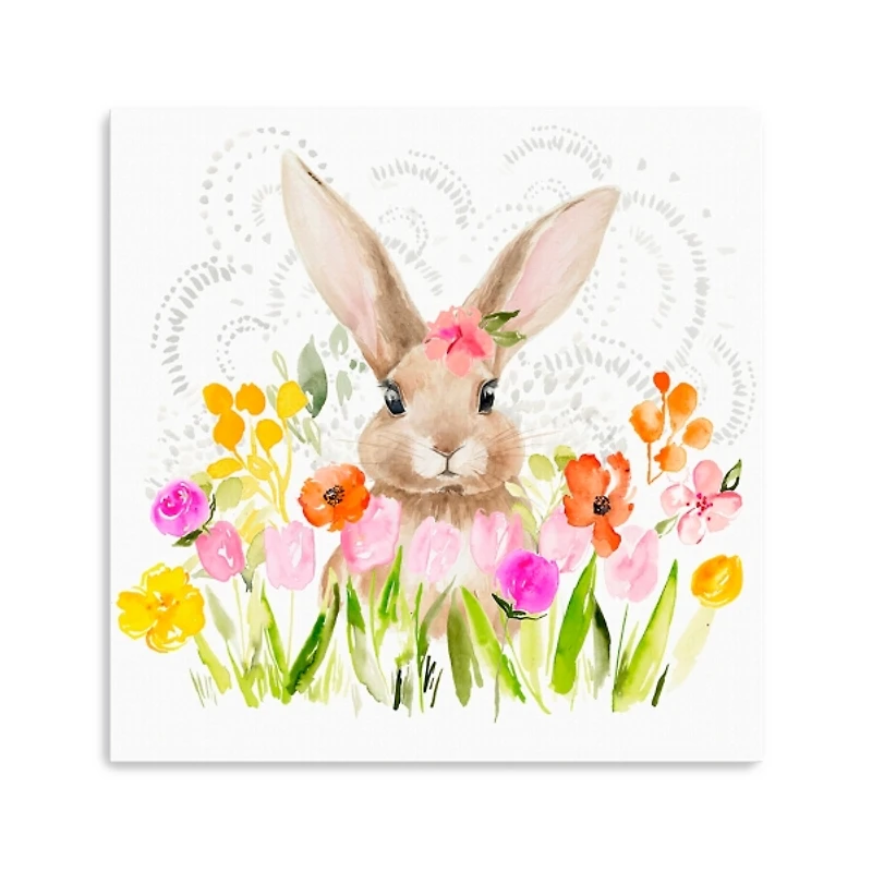 April Flowers and Happy Bunny Canvas Art Print