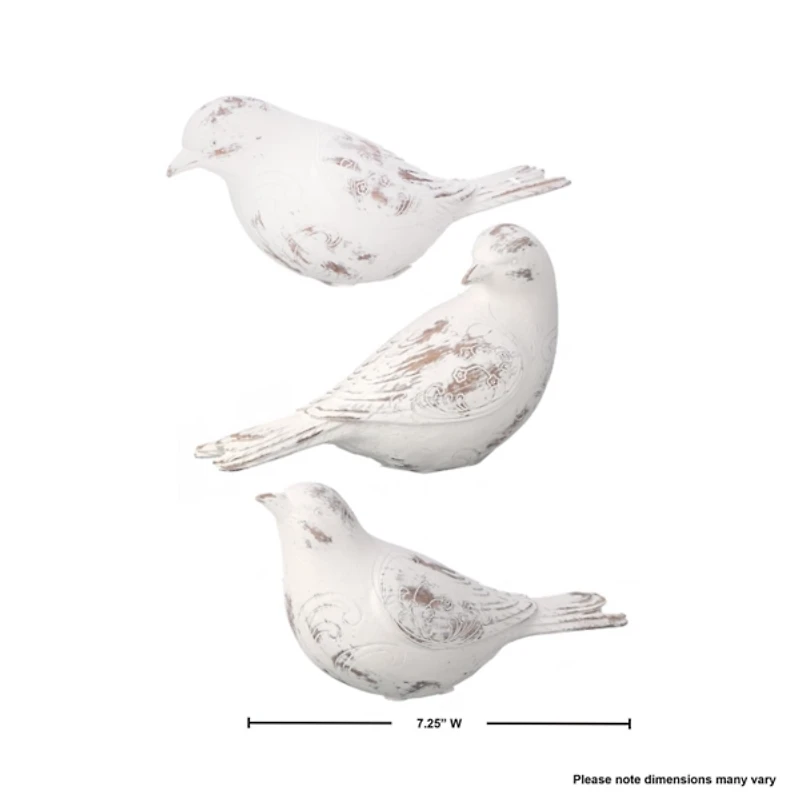 Distressed White Carved Bird Statues, Set of 3