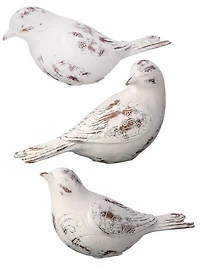 Distressed White Carved Bird Statues, Set of 3