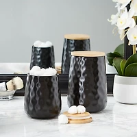 Black Dimpled Bamboo Canisters, Set of 2