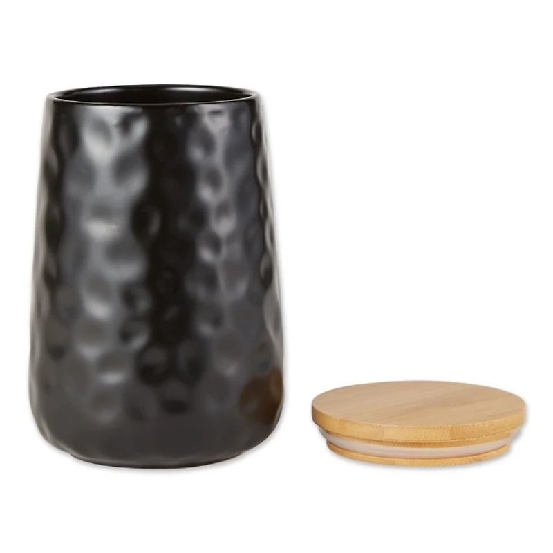 Black Dimpled Bamboo Canisters, Set of 2