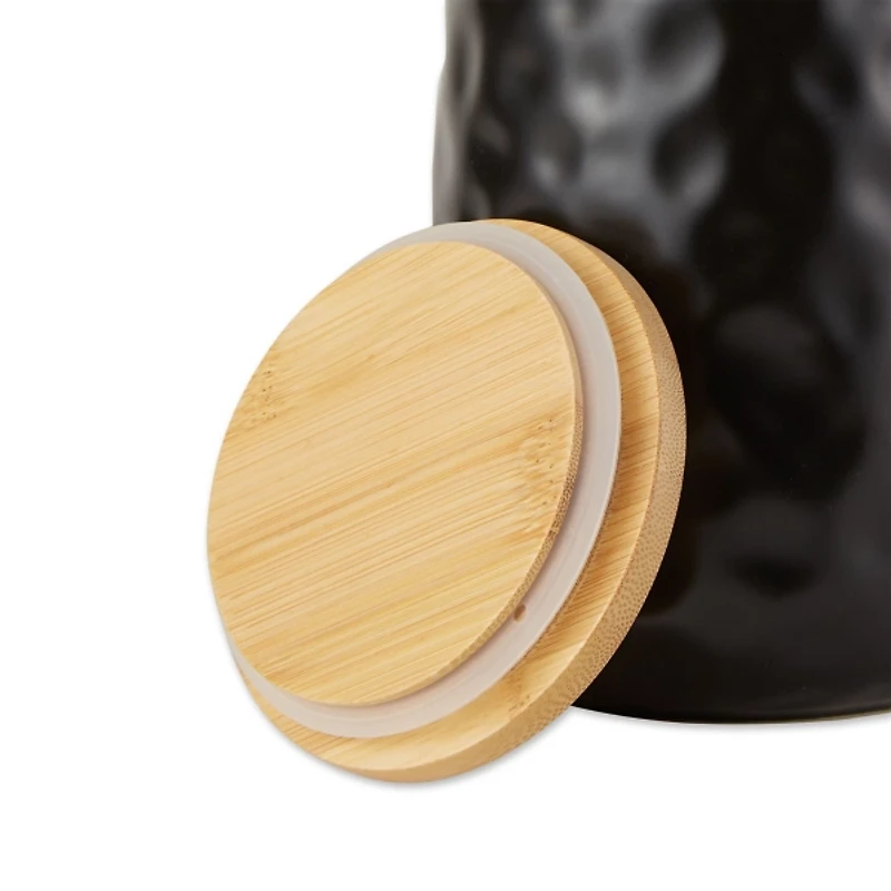Black Dimpled Bamboo Canisters, Set of 2