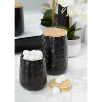Black Dimpled Bamboo Canisters, Set of 2