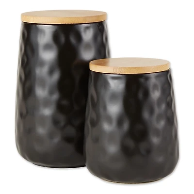 Black Dimpled Bamboo Canisters, Set of 2