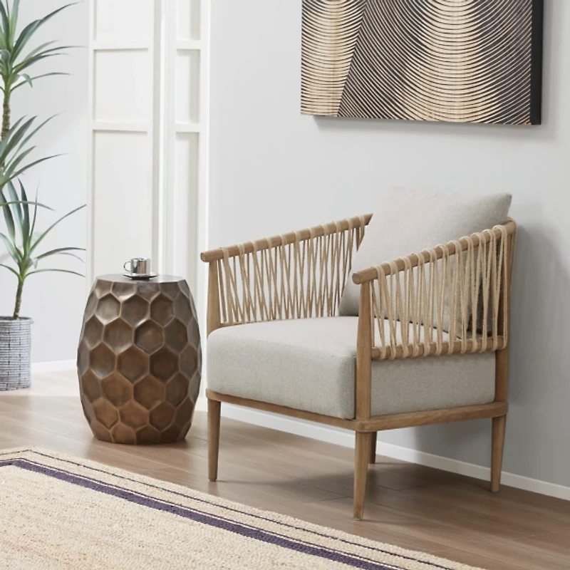Gray Curved Wood and Jute Rope Accent Chair