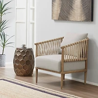 Gray Curved Wood and Jute Rope Accent Chair