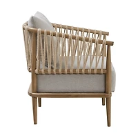 Gray Curved Wood and Jute Rope Accent Chair