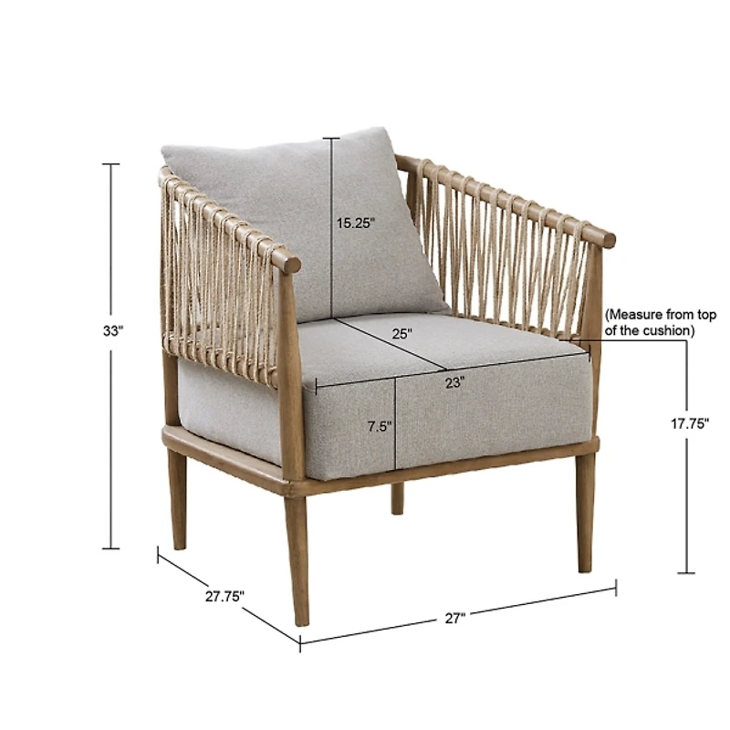 Gray Curved Wood and Jute Rope Accent Chair