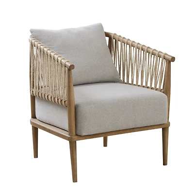 Gray Curved Wood and Jute Rope Accent Chair