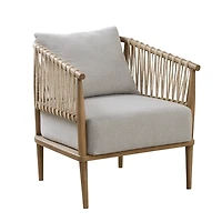 Gray Curved Wood and Jute Rope Accent Chair