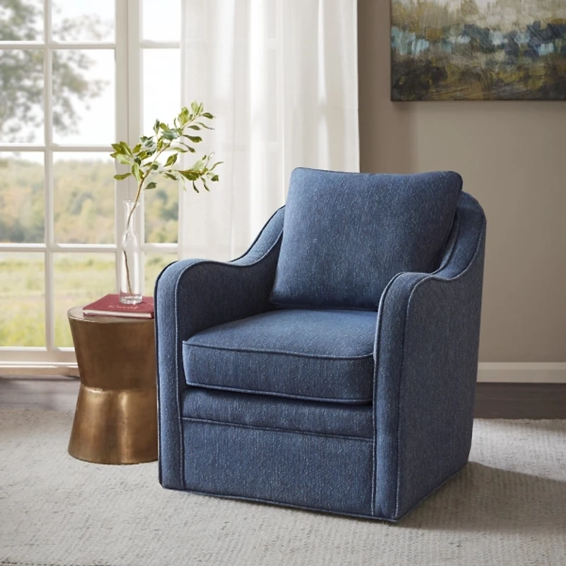 Indigo Swivel Upholstered Wide Seat Accent Chair