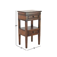 Brown Fir Wood Tiered Side Table