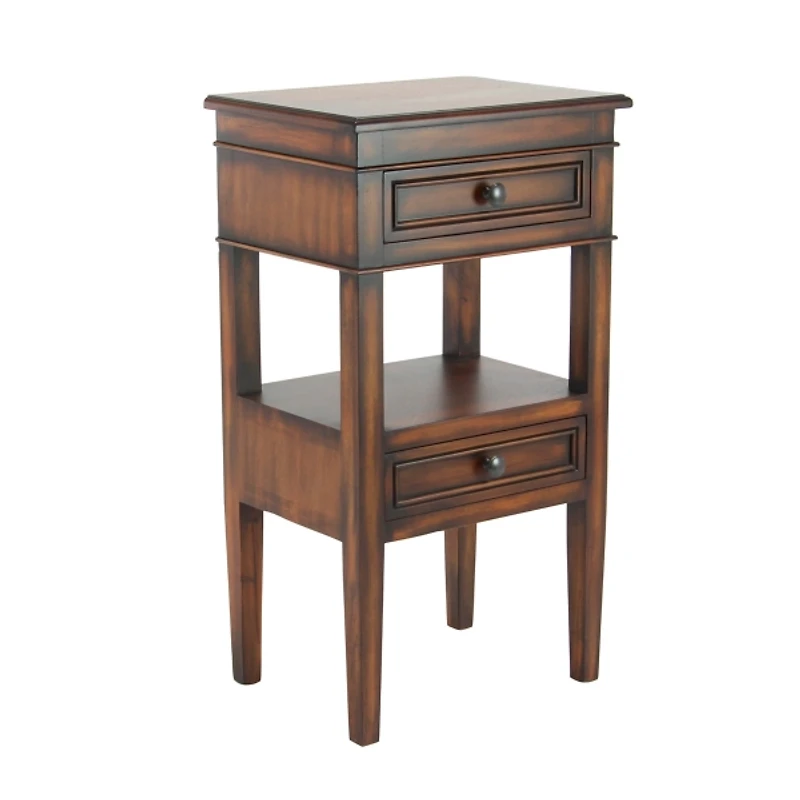 Brown Fir Wood Tiered Side Table