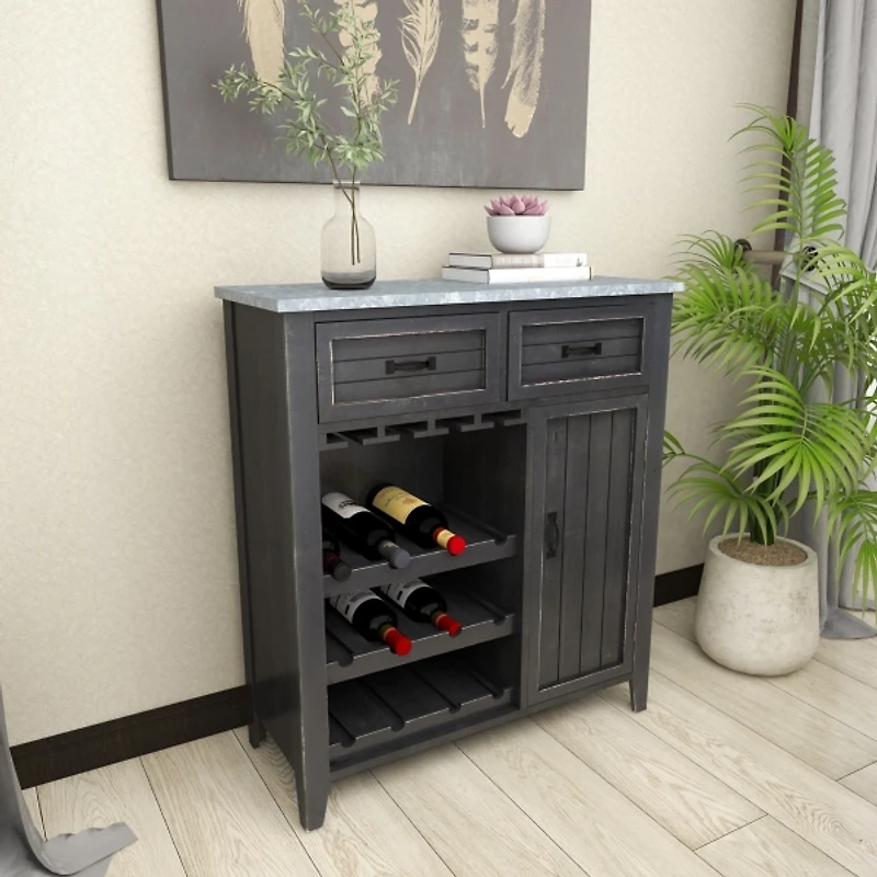 Rustic Galvanized Top Wine Cabinet