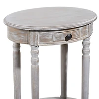 Oval Whitewashed Pine Wood Side Table