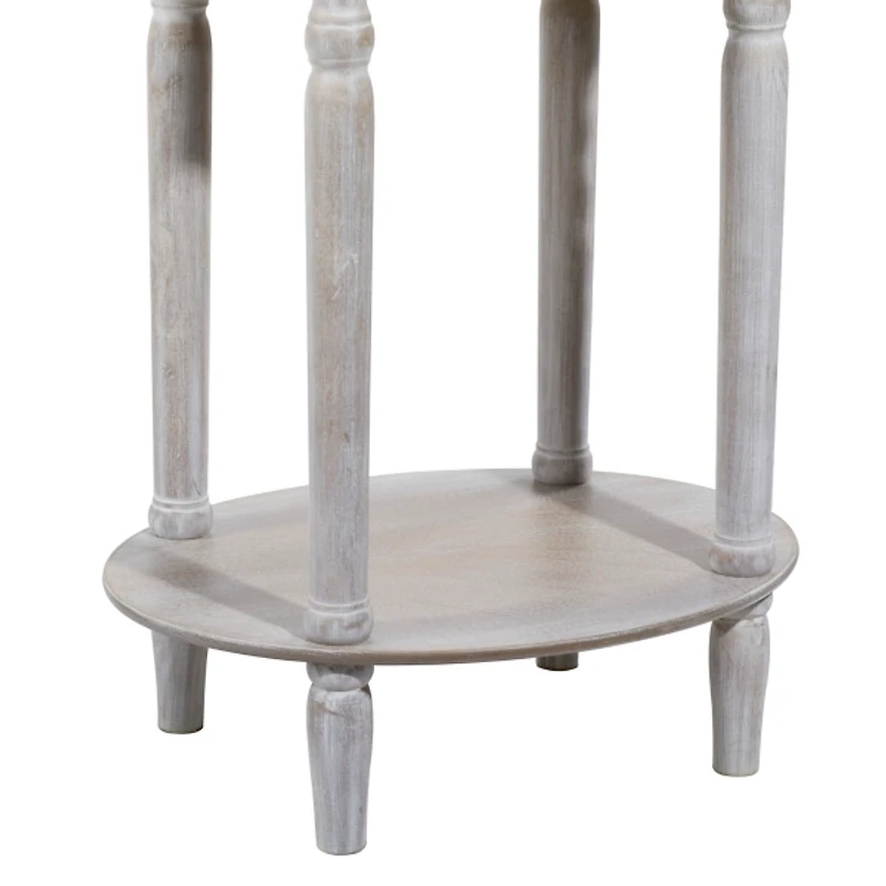 Oval Whitewashed Pine Wood Side Table