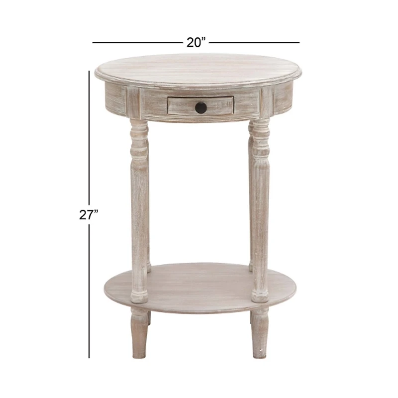 Oval Whitewashed Pine Wood Side Table