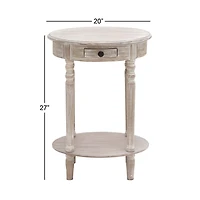 Oval Whitewashed Pine Wood Side Table