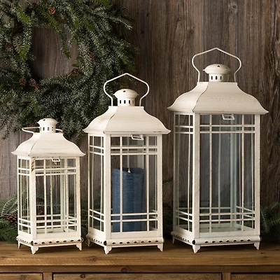Traditional Ivory Metal Lanterns, Set of 3