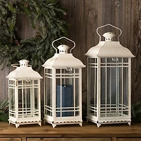 Traditional Ivory Metal Lanterns, Set of 3