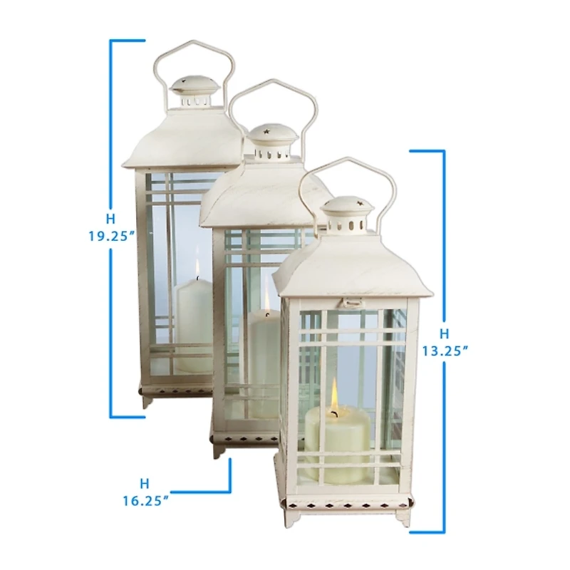 Traditional Ivory Metal Lanterns, Set of 3