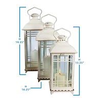 Traditional Ivory Metal Lanterns, Set of 3