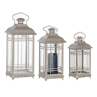 Traditional Ivory Metal Lanterns, Set of 3