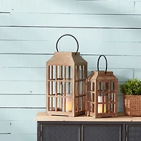 Natural Wood Windowpane Lantern, 17 in.