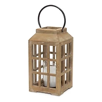 Natural Wood Windowpane Lantern, 17 in.