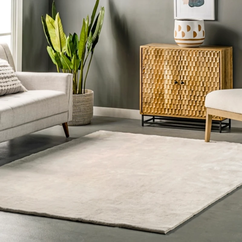 Cream Shag Washable Area Rug, 5x8