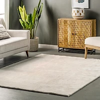 Cream Shag Washable Area Rug, 5x8