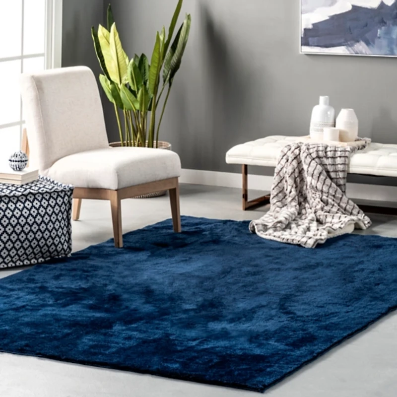 Navy Shag Washable Area Rug, 6x9